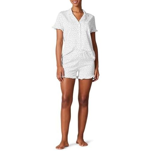 Amazon Essentials Womens Cotton Modal Piped Notch Collar Pajama Set, Comfortable Loungewear (Available in Plus Size)