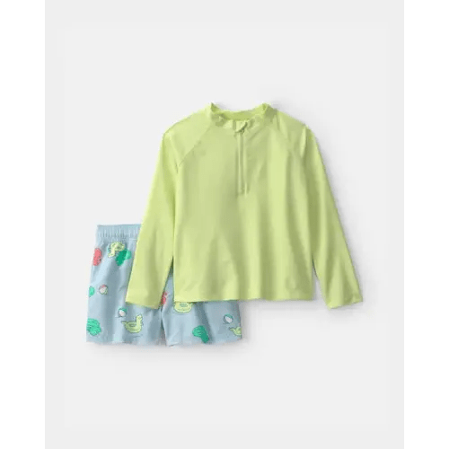 Toddler Boy 2-Piece Dinosaur Rashguard Swimsuit Set - Green/Blue | Carter's