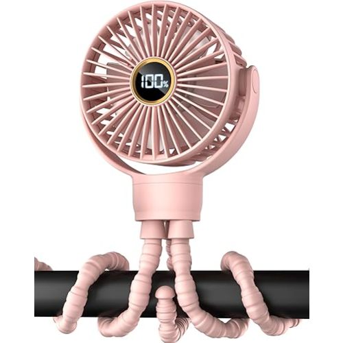 Stroller Fan, Portable Fan, Battery Powered Baby Clip On Fans, 3 Speeds Personal Cooling Fan with Rotatable Handheld for Car Seat Crib Bike Treadmill, Pink