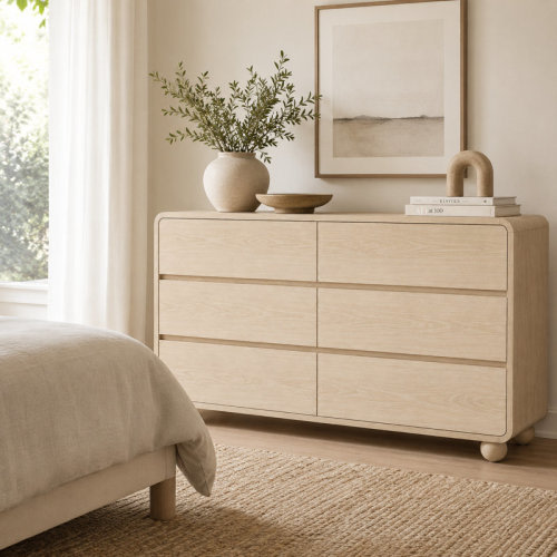 Ebern Designs Modern 6 Drawer Dresser with Rounded Corners, Spacious Storage Chest, Handle-Free Bedroom Dresser for Bedroom, Nursery, Living Room and Entryway | Wayfair