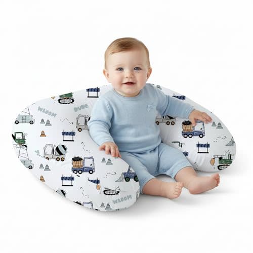 Little Grape Land Nursing Pillow, Upgraded Breast Feeding Pillow for Mom, Breastfeeding & Bottle Feeding for 0–16 Months, Soft Machine Washable Cover with Firm Breathable Filling for Tummy Time, Truck