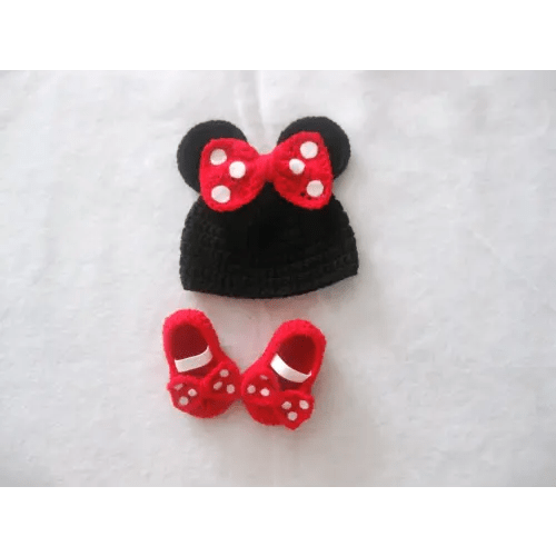 Etsy Hand-Crocheted Minnie Mouse Hat & Bootie Set