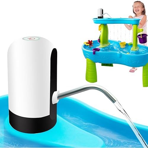Powerful Water Table Pump, Battery Powered Water Pump for Water Table 3 Hours Non-Stop Fun Portable Summer Outdoor Sand/Water Table Toys Water Play Table Accessories for Toddlers Kids（White）
