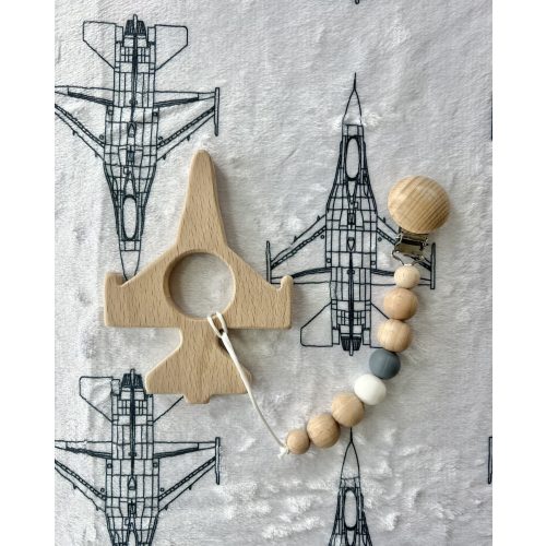 F-15, F-16, F-22 and F-35 Wood Fighter Jet Toy/Teethers + Paci Chain