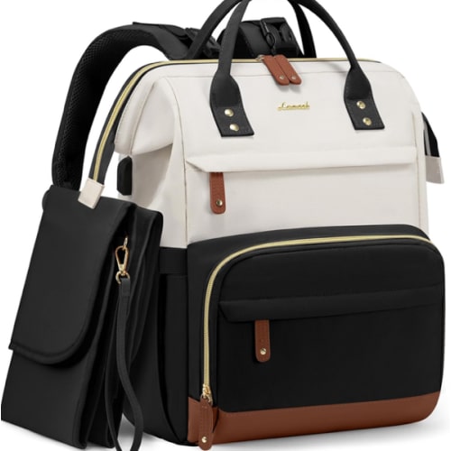 LOVEVOOK Diaper Bag Backpack, Baby Bag with Changing Station, Large Diaper Backpack for Mom Dads, Waterproof Mommy Bag for Boy and Girl, Travel Essential Baby Shower, Black-Beige