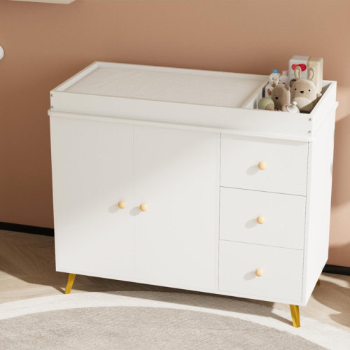 Trinx Wooden Baby Changing Table Dresser with 3 Drawers and Storage Cabinet, Waterproof Easy-Clean Infant Diaper Changing Station, Spacious Nursery Storage Furniture, White | Wayfair