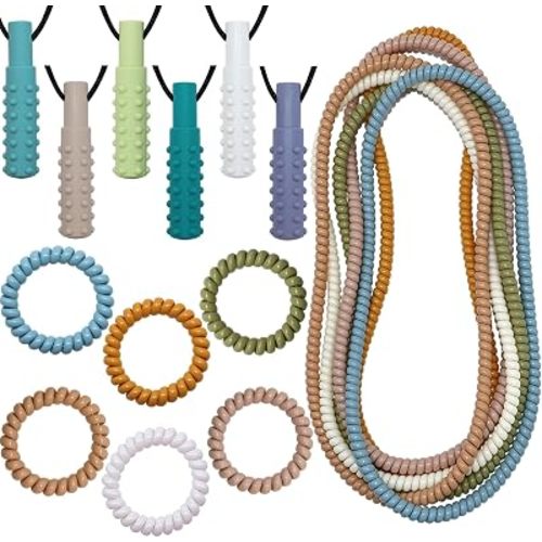 Stretchy Coil Bracelets Chewing Necklace for Kids Sensory, 18 Pack Chewy Necklace Sensory with Autism, ADHD, SPD, Silicone Stretch Sensory Chew Necklaces Bracelets Reduce Biting Stress and Anxiety