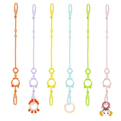 Toy Straps for Baby, 6pcs Adjustable Toy Holder for Stroller Accessories, Silicone Baby Tether Pacifier Clip, No Throw Baby Travel Essential Leash for High Chair, Car Seat, Baby Toy Clips,Cribs