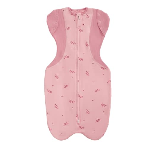 Transition Swaddle Sleep Sack, 3-6 Months, 12-18 lb, Arms In/Out, 2-Way Zipper, Moisture-Wicking Fabric, Improves Sleep, Snug Fit, Helps Calm Startle Reflex (Pink Print)