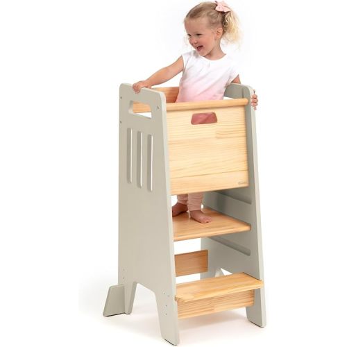 Toddler Tower with Sliding Door - 3 Adjustable Heights - 2026 Design Ivory
