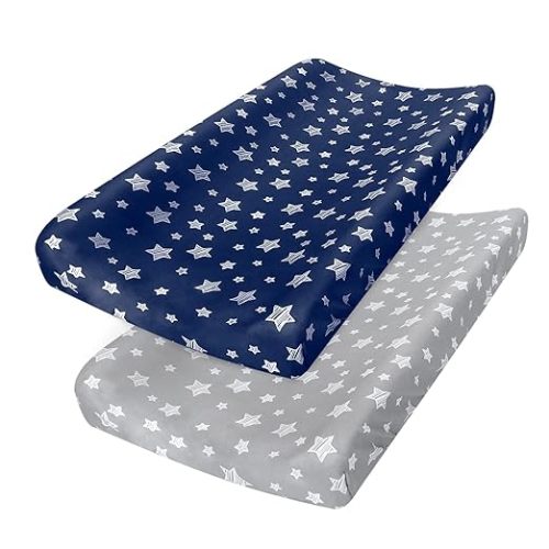 Changing Pad Cover for Boys Girls 2 Pack, Lovely Print Soft Unisex Diaper Change Table Sheets, Fit 32"x16" Contoured Pad, Comfy Cozy 2-Pack Cradle Sheets, Grey & White