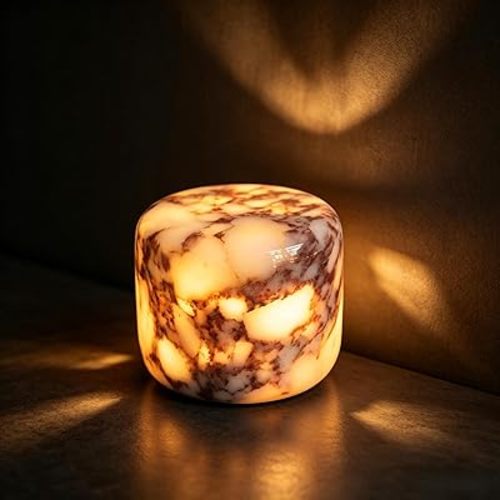 Marble Lamp Luxury Stone Table Lamp Type-C Rechargeable Touch Night Light Small Bedside Lamp Cordless Ambient Light for Home Decor, Bedroom, Living Room & Office (Calacatta Purple-Cylinder-S)