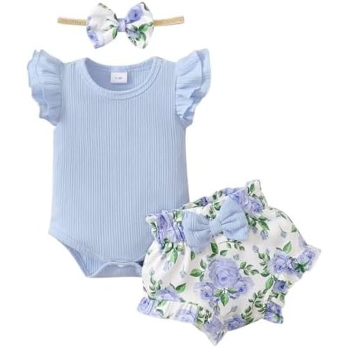 SUNNY PIGGY Newborn Baby Girl Clothes Romper Floral Shorts Set Infant Summer Outfits Baby Girls' Clothing for 0-18 Month