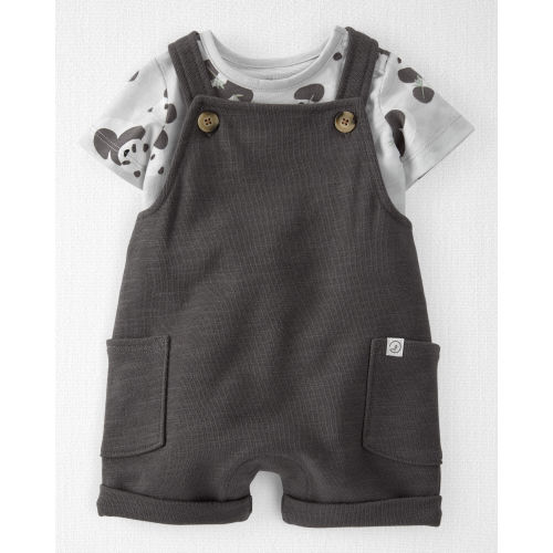 Baby Organic Cotton Shortall Set in Panda Bear