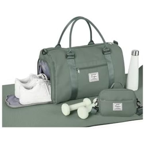 Weekender Gym Duffel Bags for Women Olive Green with Toiletry Bag