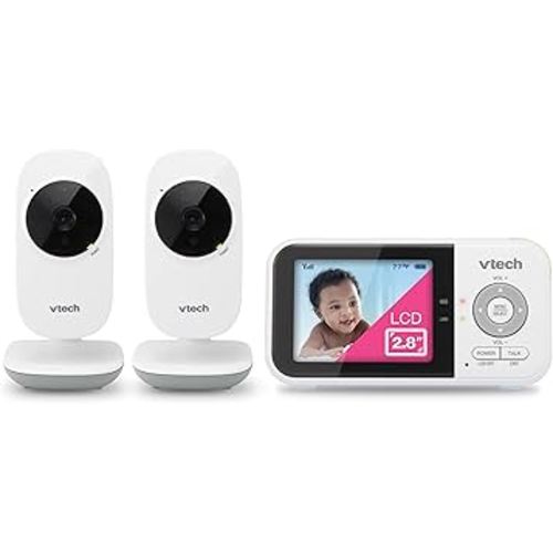 VTech VM819-2 Baby Monitor, 2.8” Screen, 2 Cameras, 1000ft Range, Night Vision, 2-Way Audio, Temperature Sensor, Lullabies, Secured Transmission No WiFi