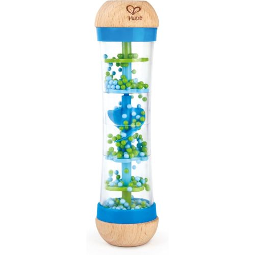 Hape Beaded Raindrops | Mini Wooden Musical Shake & Rattle Rainmaker Toy, Blue, Model Number: E0328B