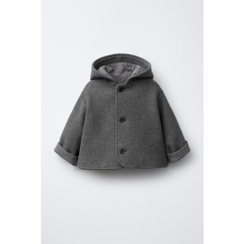 WOOL BLEND HOODED MANTECO COAT - Dark gray | ZARA United States