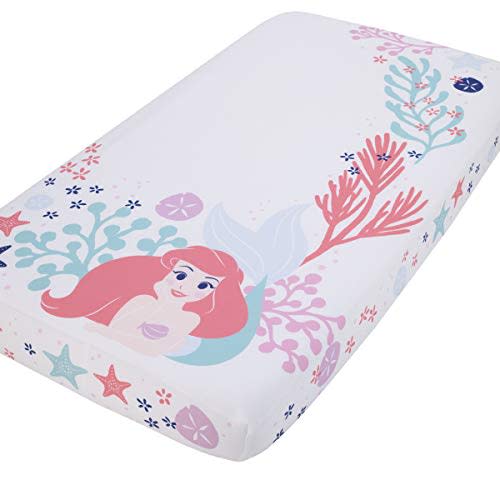 Disney The Little Mermaid Ariel - Coral, Aqua & White Photo Op Fitted Crib Sheet, Coral, Aqua, Pink, Navy