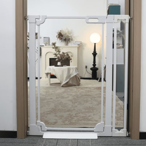 Fairy Baby Tall Clear Baby Safety Gate with Wall Protectors 29-38 in Wide Pressure Mounted Gates White