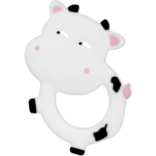 Silicone Baby Teether Ring for 3–12 Months, BPA-Free Soft Teething Toy, Easy-Grip Cow Infant Teether for Boys and Girls (White)