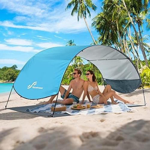 Sportneer Beach Tent Sun Shelter: UPF 50+ UV Protection Beach Canopy Tent Sun Shade for 2-3 Person, Easy Set Up Canopy with 8 Wind Ropes and 12 Ground Stakes, Size 96.5''x55.7''