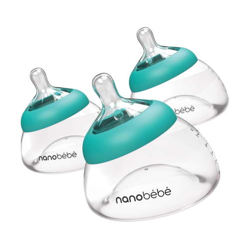 Nanobebe Breastmilk Bottle, Breastfeeding Newborn Breast-like, Anti Colic, Perfect Latch, Preserves Breast Milk Nutrients, 3-Pack, Teal