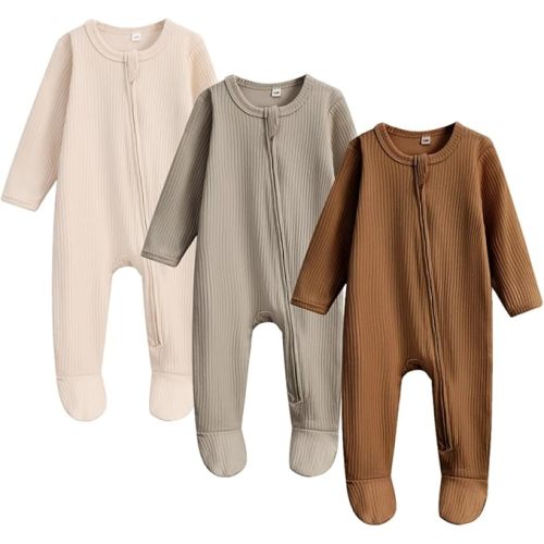 Bafeicao Newborn Footie Pajamas with Mitten Cuffs 2 Way Zipper Sleepers for Baby Boy Girl Clothes 3M 6M Footed Sleep 'n Play