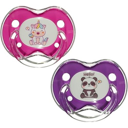 Playtex Baby Binky Orthodontic Pacifier with Snap-On Cover, Air Comfort Shield, Medical Grade Silicone, Up to 6 Months, Pink & Purple (2 Count)