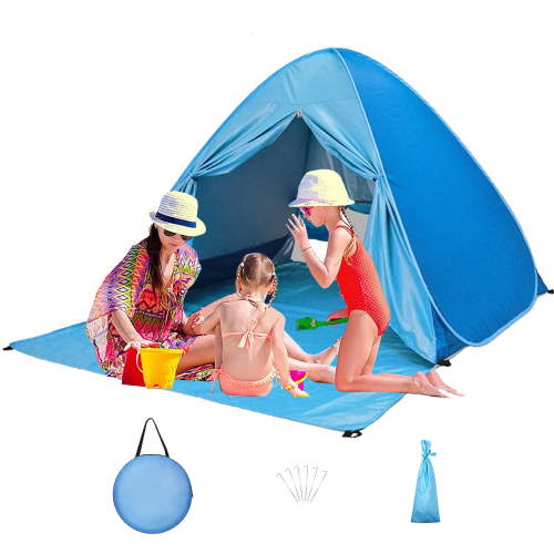 Cool Pop Up Collapsible Anti-UV Beach Tent, Foldable Sun Shelter with Carry Bag, Wind Resistant, for 2-3 Person, Blue