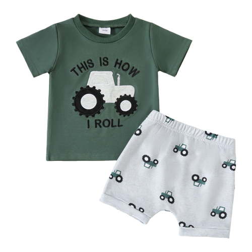 Zanarzt Boy 2 Piece Summer Outfit Toddler Baby Boy Clothes Short Sleeve T Shirt Top Boys Shorts Cute Summer Outfit 2Pcs Set Dark Green,12-18 Months