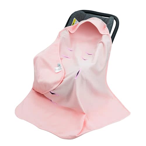 Miracle Baby Car Seat Swaddle Blanket, Waffle Carseat Blanket for Babies, Stroller Wrap Blanket for Infants Newborn, 35.4"x35.4" (Pink)