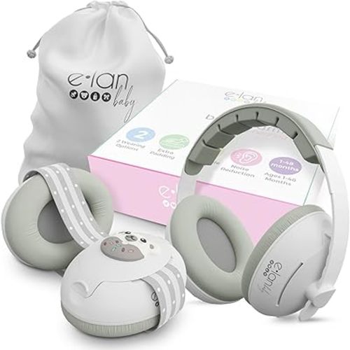 2-in-1 Baby Ear Muffs Noise Protection - Baby Headphones for Noise & Plane Travel - 2 Headbands - Toddler Ear Protection for Infant & Toddler Travel Essential, Age 1-36 Months