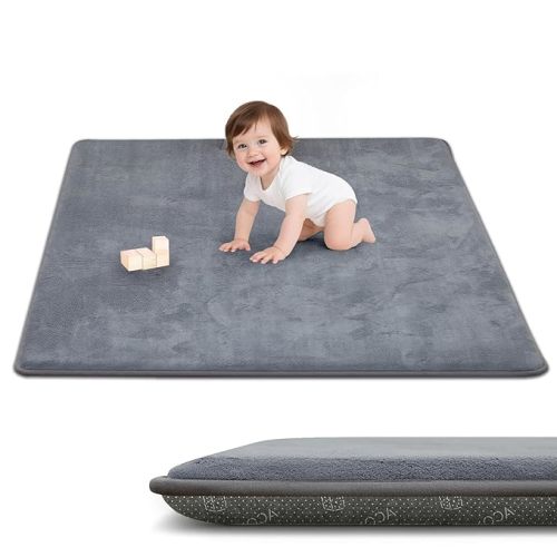 ACOMOPACK 1.3" Thick Baby Play Mat for Floor 50x50"-Memory Foam Water-Repellent Playpen Mat for Tummy Time,Non-Slip Soft Velvet Nursery Rug for Kids,Toddlers,Infants Crawling(Grey)