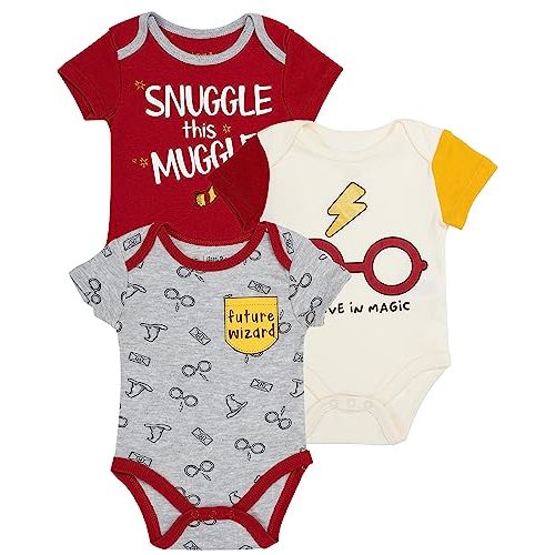 Harry Potter Baby Boys’ Short Sleeve Bodysuit Multipack Gift For Baby Girl or Boy Baby Clothes (Burgundy, 3-6 Months)