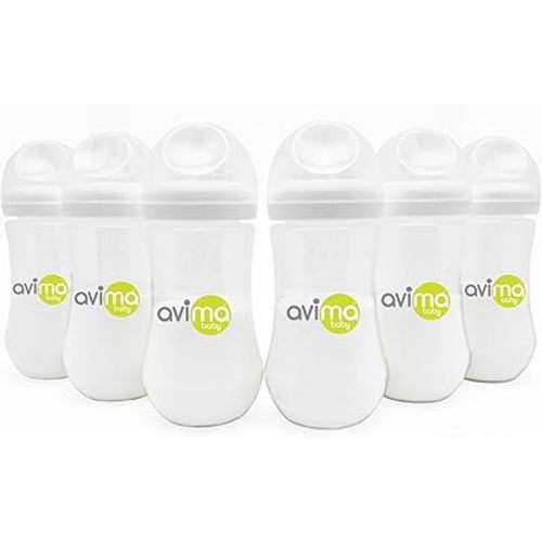 Avima Baby 12 oz Anti Colic Baby Bottles for Breastfed Babies - Fast Flow Nipples, Wide Neck Bottle, BPA Free - 9-12 Months, Stage 3 (Set of 6)