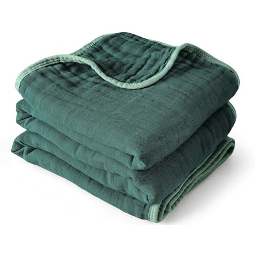 ZPECC Muslin Baby Blanket Thicker, 30x40 Organic Cotton Newborn Receiving Quilt Hypoallergenic for Baby Essentials Swaddle Crib Stroller, Dark Green