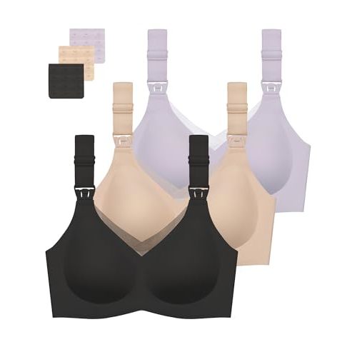 Gailife 3 Pack Nursing Bras for Breastfeeding Seamless V Neck Mesh Maternity Bra Comfort Pregnancy Sleep Bralette