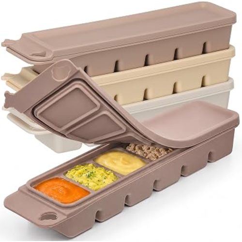 Mimorou 3 Pack Silicone Baby Food Freezer Trays with Lids, 100% Food-Grade Baby Food Storage Container 1 oz x 6 Pods Ice Cube Freezer Molds for Homemade Babies' Meals, Breast Milk, Fruit, Veggies