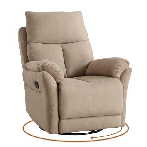 ANJ Swivel Rocker Recliner Rocking Chair Nursery, Manual Glider Rocking Chair for Adults, Modern Fabric Recliners, 360° Swivel Lazy Boy Recliner Chairs for Living Room, rv, Khaki