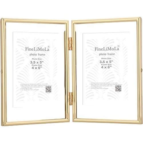 Gold 4x6 Double Floating Frame for Photo Sizes(2x3'',3.5x5''),Classy Metal Rounded Edge Frame Adjustable Tabletop/Shelf Photo Frame,for Wedding,Christmas,Home or Office Decor.