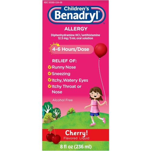 Children's Benadryl Liquid Medicine, 12.5 mg Diphenhydramine HCl, 8 fl. Oz