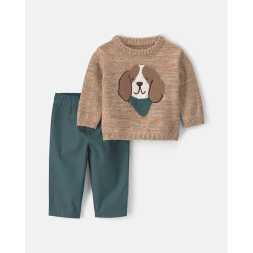 Baby Boy 2-Piece Dog Sweater Top & Pant Set - Brown/Green | Carter's