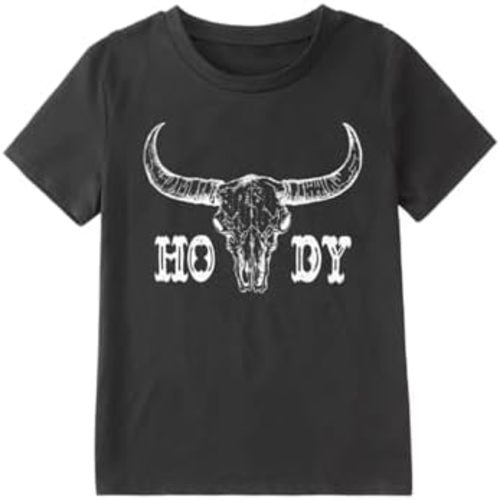 MODNTOGA Toddler Boy Rodeo Cow Skull Shirt Retro Howdy Graphic T-Shirt Western Cow Print Summer Tee Short Sleeve Cowboy Tops