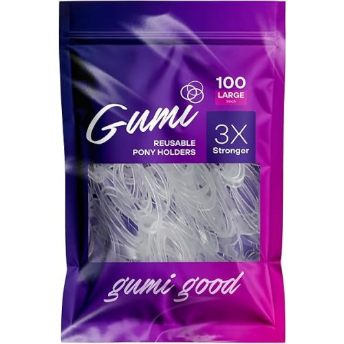 Gumi good Clear Elastics 1 inch Hair Band Large for Thick or Thin Hair