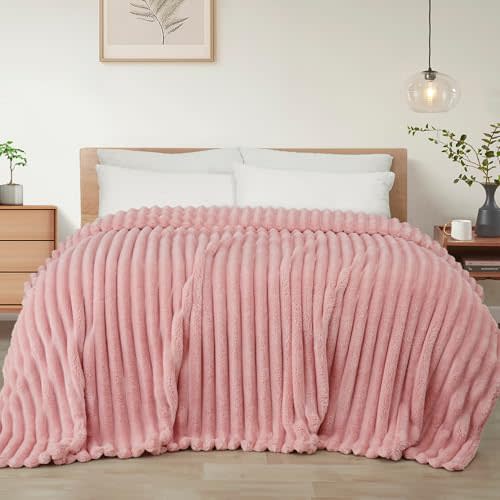 Exclusivo Mezcla Striped King Size Fleece Blanket for Bed, Couch, 90"x104" | Soft Breathable Cozy Bed Blankets, Lightweight Plush Fluffy Fuzzy Jacquard Decorative Blankets