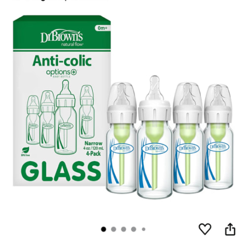 Amazon.com : Dr. Brown's Anti-Colic Options+ Narrow Glass Baby Bottle with Level 1 Slow Flow Nipple, BPA-Free, 4 oz/120mL, 4-Pack : Baby