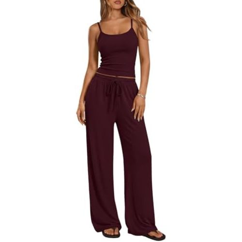 Trendy Queen Women's 2 Piece Lounge Set Summer Outfits - Camisole Top & Wide Leg Pants
