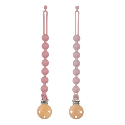 Silicone Pacifier Clips for Baby, 2-in-1 One Piece Design Pacifier Holder & Teething Ring Toy, BPA Free, 2 Pack (Power Rose+Dusty Lilac)
