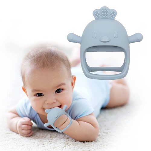 Silicone Baby Teether Toy for Infants 3+ Months, BPA Free Anti-Drop Silicone Mitten Teething Toy for Soothing Sore Gums, Baby Chew Toys for Sucking Needs - Blue